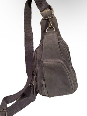 FREE PEOPLE Gray Suede Sling Bag Leather Mini Crossbody Boho Hudson